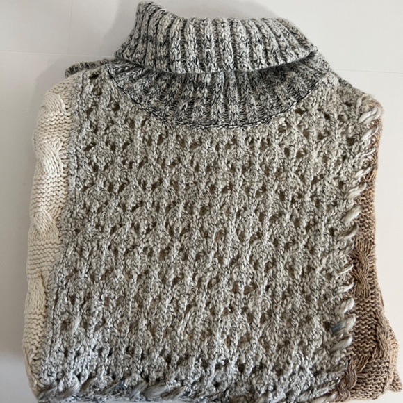 ColdWater Creek Patchwork Turtle Neck Chunky Open Knit Sweater SZ XL 16. Cozy - Picture 10 of 11